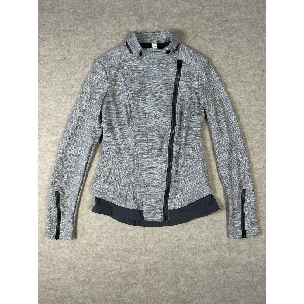 Lululemon Ruffle Bust A Move Jacket Commuter Denim Silver Spoon Moto gray size 4